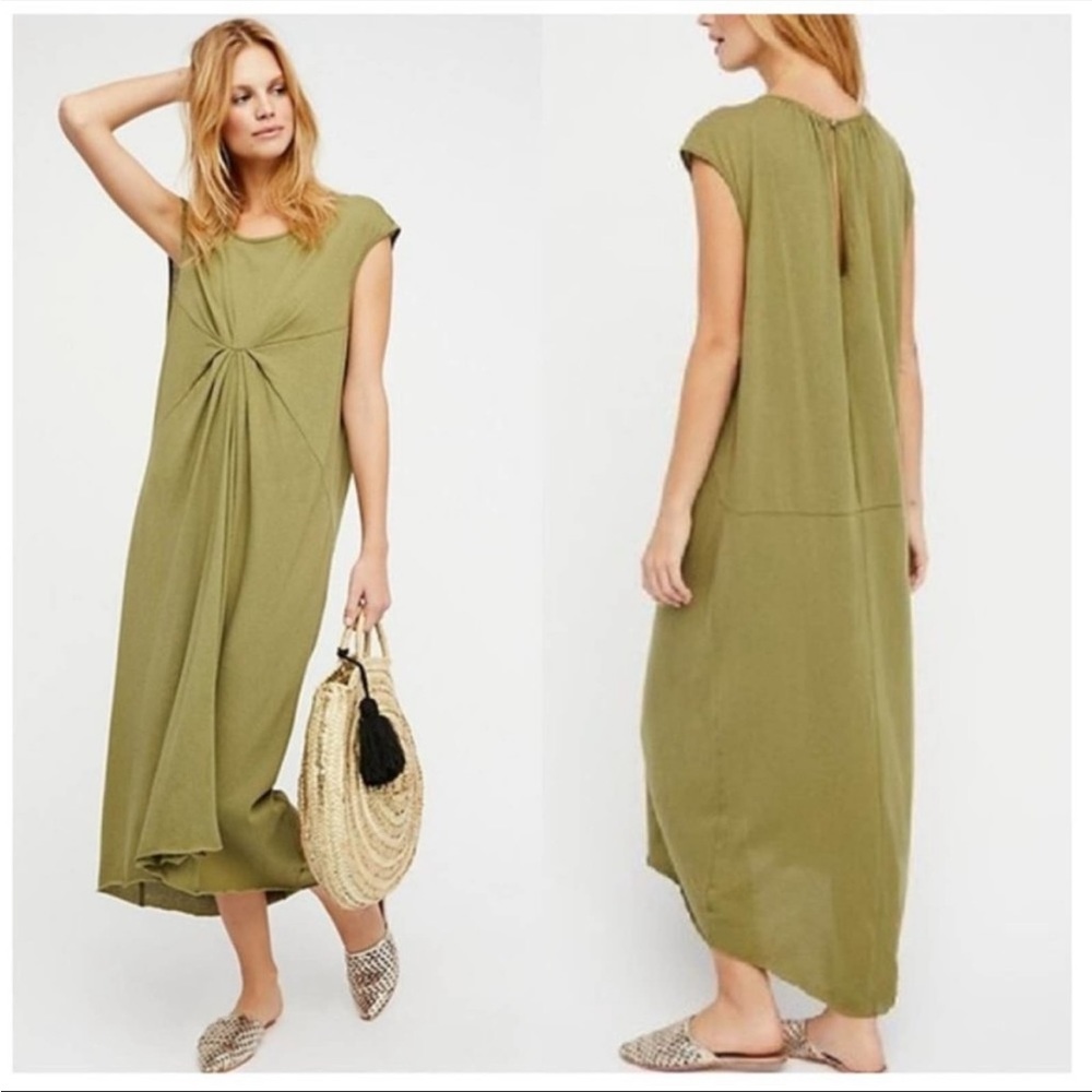 FP Beach x Free People Olive Green Megan Twisted Front Maxi Dress Size Small